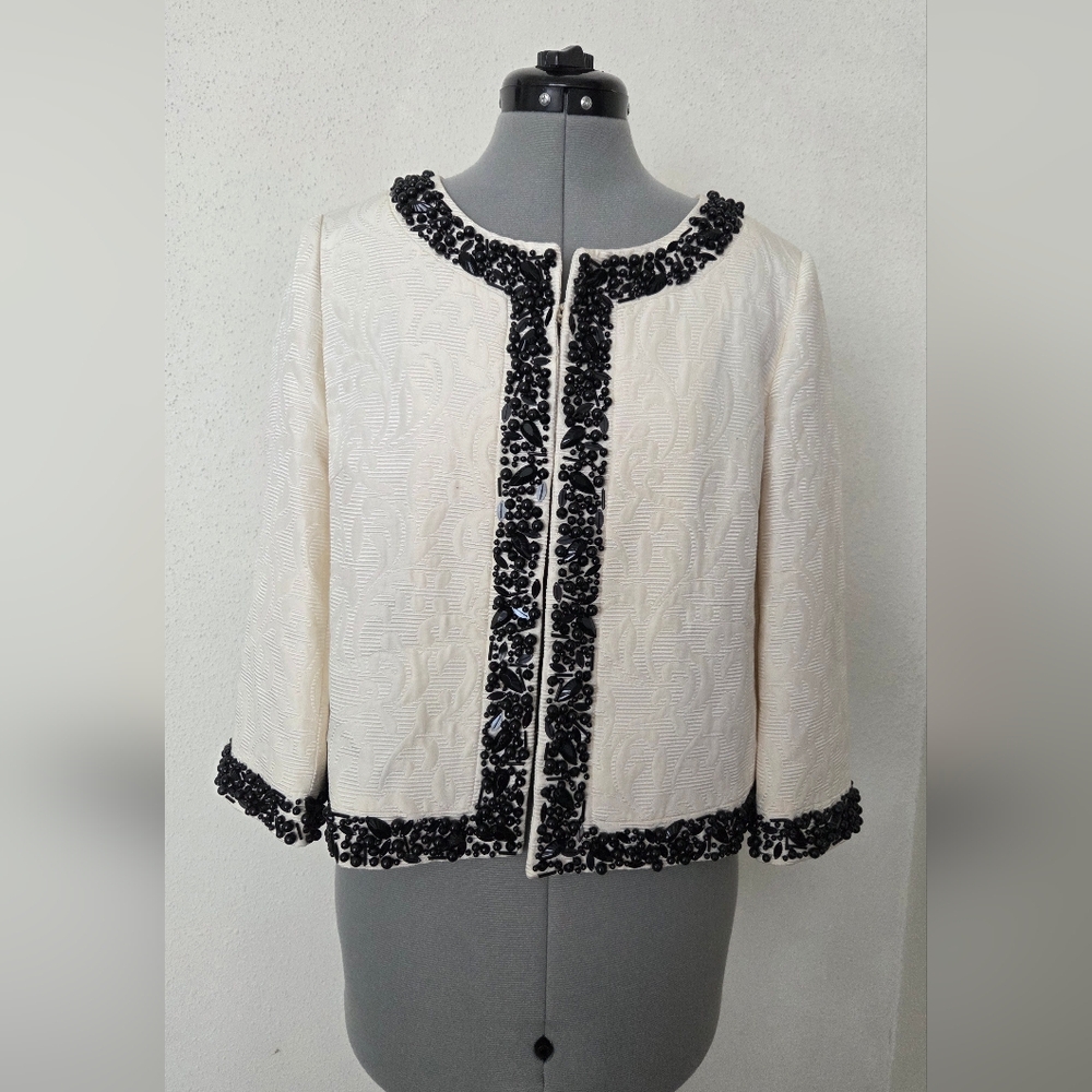 Talbots Cream and Black Embellished Blazer